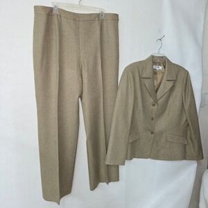 SUIT STUDIO Women's Tan Tweed Herringbone Blazer Pants Suit Set Size 18
